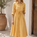 Women's Cotton Poplin Shirt Dress – Yellow Midi
