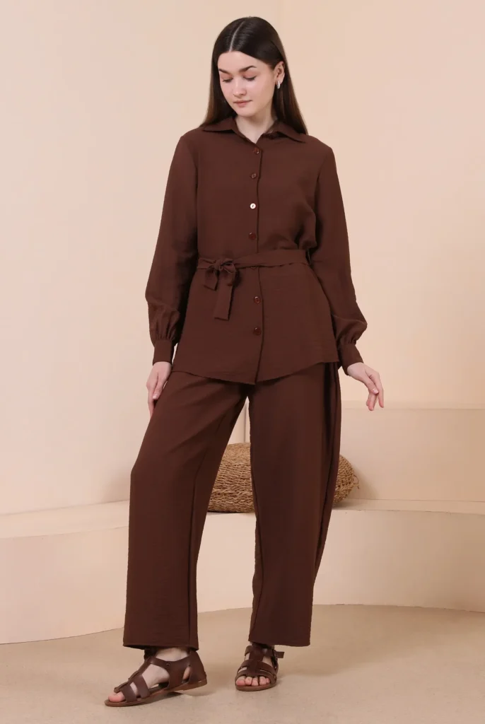 brown crinkle 2 piece co ord set womens bec2ba96 58d1 4078 8f5c b627b0f3eaa0